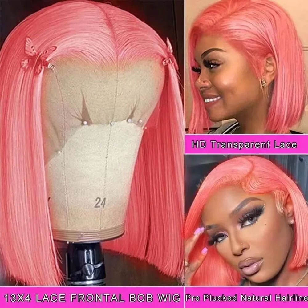 10Inch Pink Bob Wigs Human Hai - огляд і ціна Pre Parted 13X4 Lace Front Bob Wig