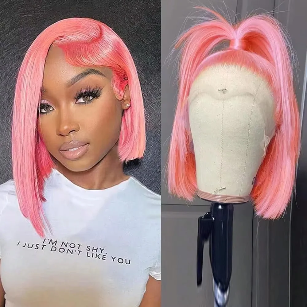 10Inch Pink Bob Wigs Human Hai - огляд і ціна Pre Parted 13X4 Lace Front Bob Wig