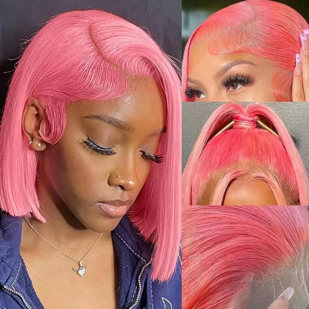 10Inch Pink Bob Wigs Human Hai - огляд і ціна Pre Parted 13X4 Lace Front Bob Wig