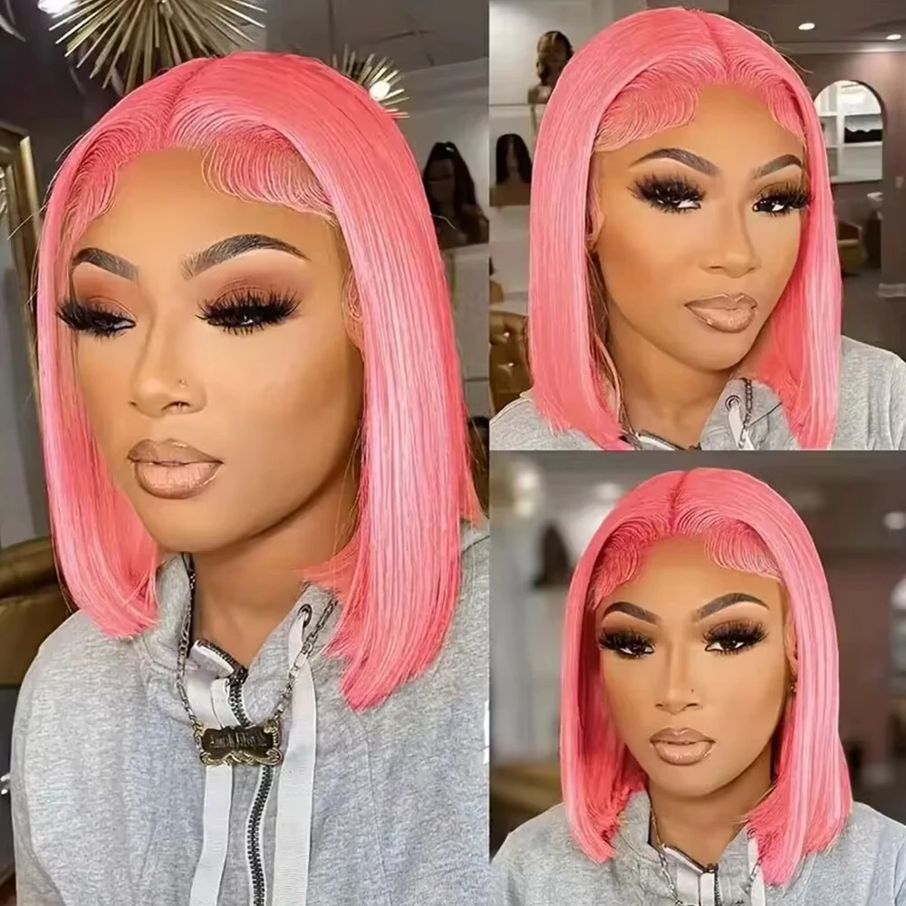 10Inch Pink Bob Wigs Human Hai - огляд і ціна Pre Parted 13X4 Lace Front Bob Wig